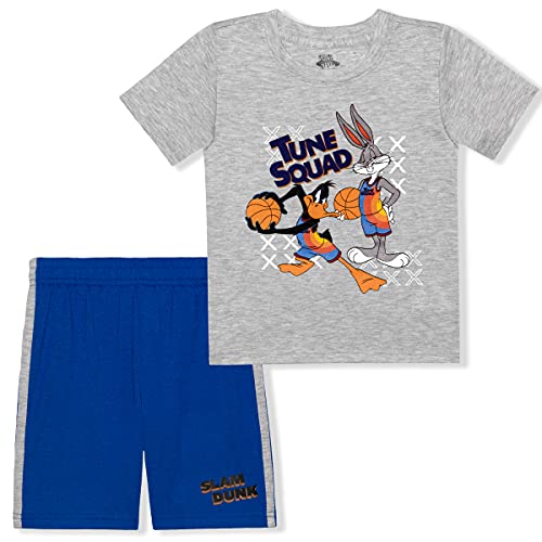 WARNER BROS Space Jam Looney Tunes Boys’ T-Shirt and Shorts Set for Toddler and Little Kids – Orange/Black or Blue/Grey