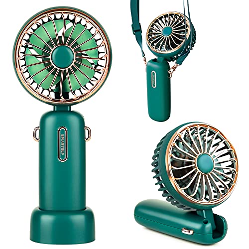 smartelf Handheld Fan, 4800mAh Battery Operated Mini Portable Personal Cooling Fan USB Rechargeable Wearable Hanging Neck Fans for Women Men, Multi-Functional, 6-20 Hours Strong Airflow 3 Speeds-Green