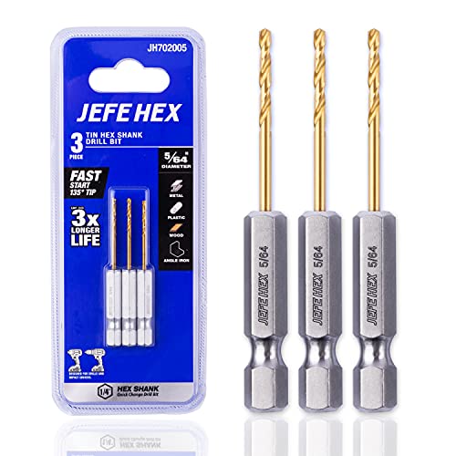 JEFE HEX 3-Pieces 5/64″ Hex Shank Drill Bit, HSS Titanium Coated Drill Bit, 135 Degree Split Point for Accurate Hole, Twist Drill Bit(Pack of 3)
