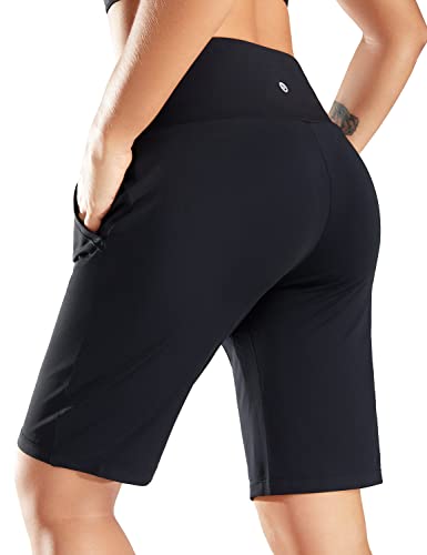 BALEAF 10″ Bermuda Shorts for Women Lightweight Athletic Long Shorts Soft Runnning Workout Lounge Shorts with Pockets Black L