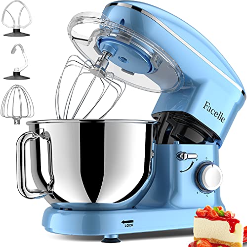 Stand Mixer, Facelle 660W Household Kitchen Standing Mixer Dough Mixer with 6-Speed Tilt-Head Food Mixer Cake Mixer-Dough Hook/Whisk/Beater for Baking,Cakes,Cookie(6.5 QT Bowl,Blue)