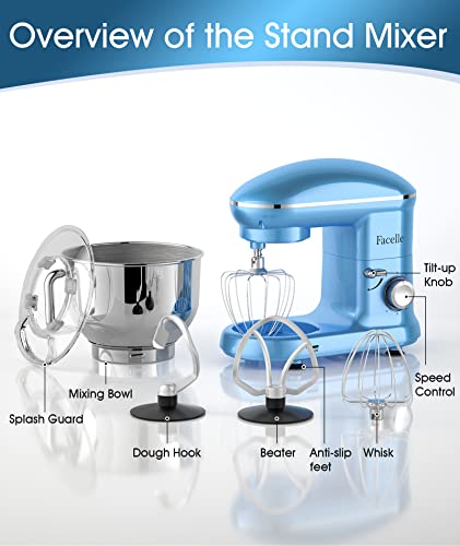 Stand Mixer, Facelle 660W Household Kitchen Standing Mixer Dough Mixer with 6-Speed Tilt-Head Food Mixer Cake Mixer-Dough Hook/Whisk/Beater for Baking,Cakes,Cookie(6.5 QT Bowl,Blue) | The Storepaperoomates Retail Market - Fast Affordable Shopping