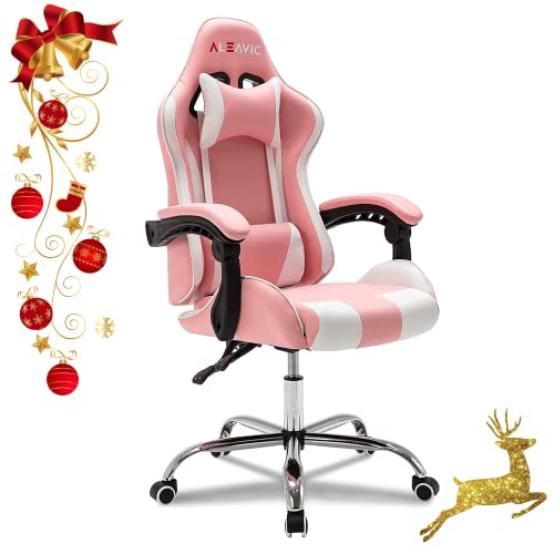ALEAVIC Pink Gaming Chair High Back Ergonomic Adjustable Gaming Chair, Racing Style PU Leather Gamer Chair, Computer Gaming Chair with Headrest and Lumbar Support (Pink)