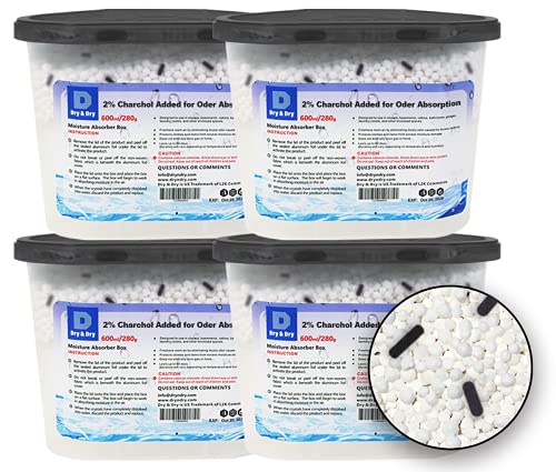 Dry & Dry [4 Boxes [Net 10 Oz/Box] Moisture Absorbers, Dehumidifiers to Control Excess Moisture for Basements, Closets, Bathrooms, Laundry Rooms. Moisture Absorbers, Charcoal Added, Odor Eliminator