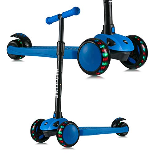 Hishine 3 Wheel Scooter for Kids Ages 3-5,Kick Scooter with Wider LED Wheels for More Stable & Safer Glide,Height Adjustable Handlebar and Light Weight (Blue)