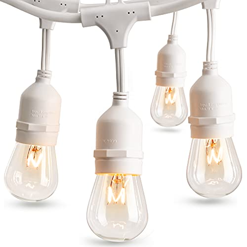 addlon 48 FT Outdoor String Lights Commercial Grade Weatherproof, 18 Edison Vintage Bulbs(3 Spare), 15 Hanging Sockets, UL Listed Heavy-Duty Decorative Cafe Patio Lights for Bistro Garden, White