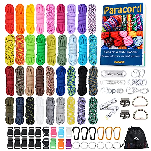 MONOBIN Paracord, 550 Paracord Combo Kit with Instruction Book – 36 Colors Multifunction Paracord Ropes and Complete Accessories for Making Paracord Bracelets, Lanyards, Dog Collars