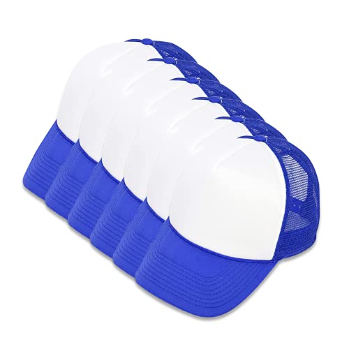 MR.R Sublimation Blank Polyester Mesh Cap Mesh Hat Two Tone Trucker Summer Mesh Cap with Adjustable Snapback,Blue,6 Pieces per Pack