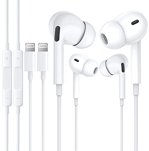 2 Pack-iPhone Earbuds with Lightning Connector(Built-in Microphone & Volume Control) in-Ear Stereo Headphone Headset Compatible with iPhone 12/SE/11/X/8/ipad – All iOS System[Apple MFi Certified]