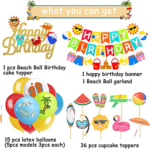 Beach Birthday Party Decoration Set for Hawaiian Aloha Luau Party Birthday Banner Garland Cake Cupcake Toppers Balloons for Beach Ball Pool Barbecue Happy Birthday Party Supplies Favor | The Storepaperoomates Retail Market - Fast Affordable Shopping