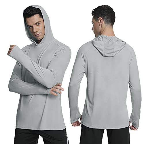 MEETYOO Men’s Standard UPF 50+ Sun Protection Swim, Long Sleeve Hoodie Cool Dry Workout UV Shirt, Grey