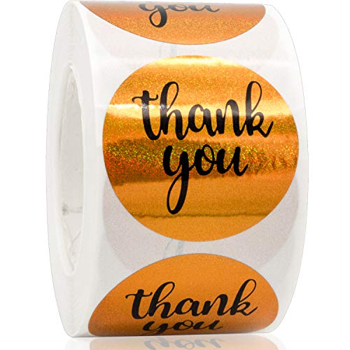 Almiao Thank You Stickers Roll, 1.5 Inches 500PCs Round Thank You Stickers, Decorative Sealing Labels for Cards Gift Envelopes Boxes (Gold/Black)