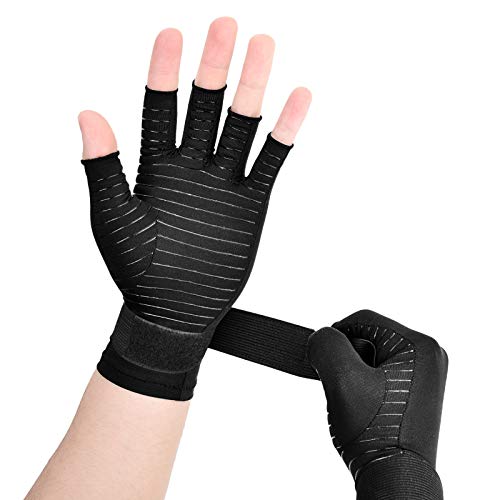 Copper Wrist Compression Arthritis Gloves (1 Pair), Wrist Support Brace Fingerless Glove with Adjustable Strap, Comfortable Carpal Tunnel Sleeve for Hand Finger Wrist Relieve Pain for Women and Men