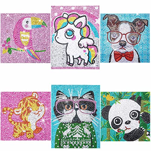 Outus 6 Pieces Diamond Painting for Kids Gem Painting by Number Kit Crystal Rhinestone Easy Diamond Dots Painting Art Set for Beginners Home DIY Crafts 5D (Vivid Pattern)