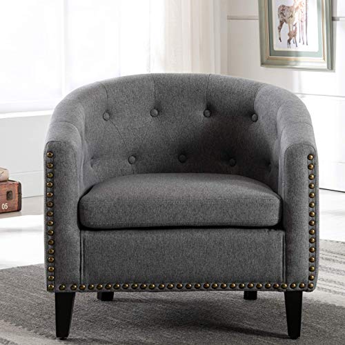 SSLine Accent Barrel Chair,Home Dcor Linen Fabric Armchair Club Chair with Nailheads,Wingback Sofa Backrest Lounge Chair for Living Room Home Club Business Office (Grey)