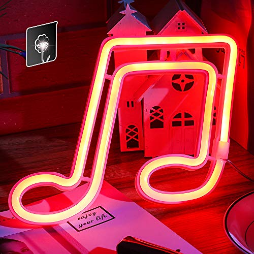 LED Neon Sign Red Music Symbols Neon Sign for Wall Decor Battery or USB Powered Bedroom Neon Light for Bar Living Room Party Girl’s Room Decoration