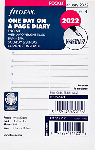 Filofax Pocket Day per Page English appointments Diary – 2022