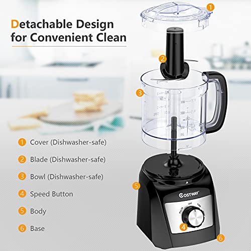 COSTWAY Food Processor & Vegetable Chopper, 2-Speed and 3 Cup Food Chopper with Easy Grip Handle, Double Safety Lock, Stainless Steel Chopper Blade, Anti-slip Suction Rubber Feet, Black | The Storepaperoomates Retail Market - Fast Affordable Shopping