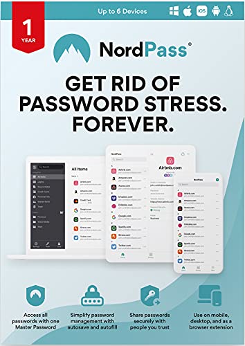 NordPass 1-Year Premium Password Manager Subscription for 6 Devices – Password Manager Software with Top-Tier Encryption, Data Breach Scanner, Secure Password Sharing [Physical box]