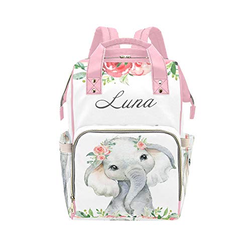 Personalized Elephant Diaper Bag Backpack with Name Custom Mommy Baby Bags Waterproof Travel Daypack for Mom Girl Gifts