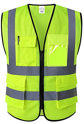 XIAKE Mesh Safety Vest High Visibility Reflective Vest with Pockets and Zipper, Meets ANSI/ISEA Standards,Yellow,Medium