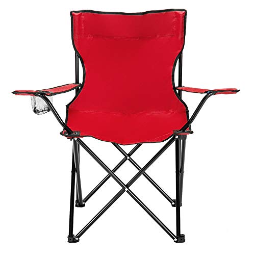 Camp Chair,Portable Folding Chair with Arm Rest Cup Holder and Carrying and Storage Bag (Red, (19.69 x 19.69 x 31.50))