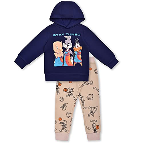 WARNER BROS Looney Tunes Space Jam Boys Hoodie and Jogger Pants Set for Toddlers and Little Kids – Navy/Beige