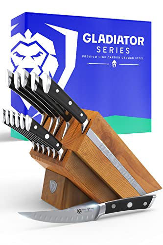 DALSTRONG 12-Piece Knife Block Set – Gladiator Series Elite – Black Handles – German HC Steel – Hand-Made Manchurian Ash Wood Block – NSF Certified
