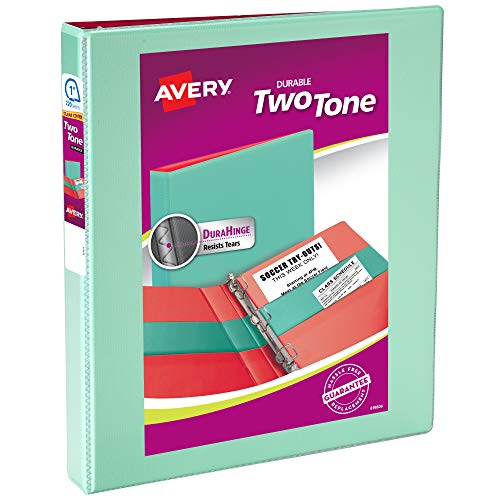Avery(R) Two-Tone Durable View 3 Ring Binder, 1 Inch Slant Rings, 1 Mint/Coral Binder (17288) | The Storepaperoomates Retail Market - Fast Affordable Shopping