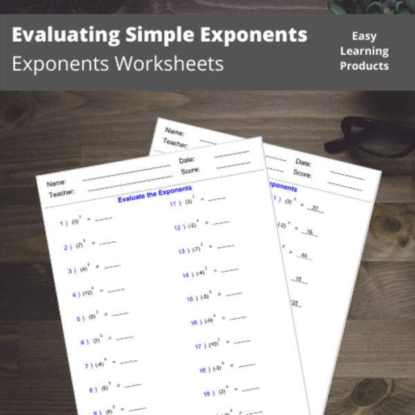 Evaluating Simple Exponents with Answer keys | PDF & Word Doc | Grades 3 – 5