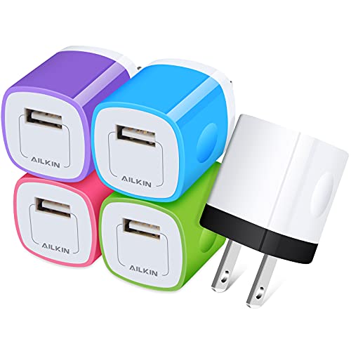USB Charger, Wall Plug Charger iPhone Charging Block, 5Pack 1A 1-Port Power Adapter Cube Box Fast Charging for iPhone 14 13 12 Mini Pro Max/11/X/XR/XS/8, Samsung Galaxy, Phone Cargador USB Brick
