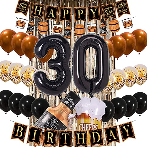 30th Birthday Decorations Whiskey Birthday Party Supplies Classic Vintage Themed Birthday Party Banner for Men or Women Bar Party Supplies
