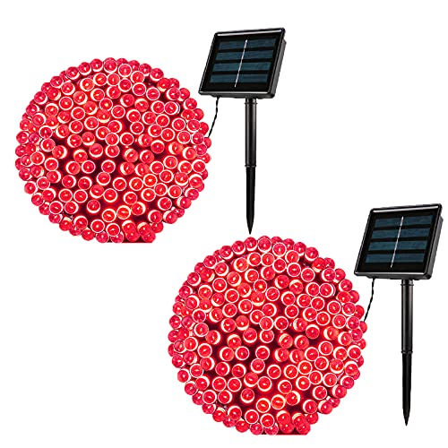 Lomotech Solar Christmas Lights, 2-Pack Each 72FT 200 LED Solar String Lights, Waterproof Twinkle Lights with 8 Modes and Memory Function for Outdoor, Garden, Tree, Christmas Decorations (Red)