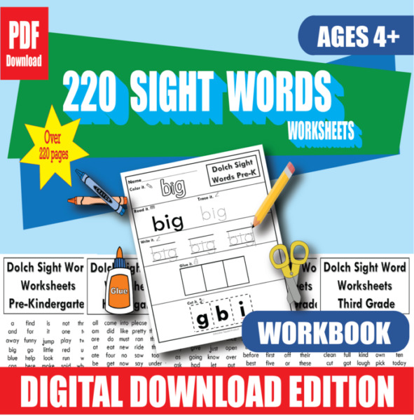 220 Sight Words Workbook Printable (220+ pages) | Must-Know High Frequency Words