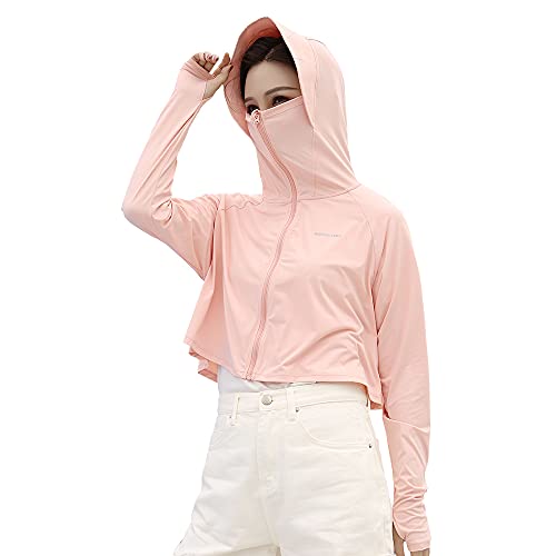Mount Tec UPF 50+ Girl’s Hooded UV Block Sun Protection Clothing with Mask Long Sleeve Cooling Clothes Sunblock for Women (Pink)