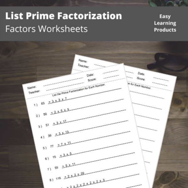 List Prime Factorization Worksheets with Answer Keys | PDF & Word Doc | Grades 3 – 5