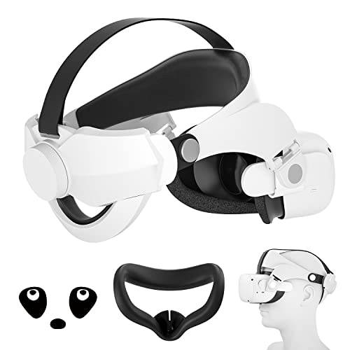 Head Strap for Oculus Quest 2, Halo Elite Strap & Silicone Face Cover Set for Oculus/Meta – Adjustable Replacement Accessories for VR – Reduce Face ​Pressure Comfortable Soft Touch (White)