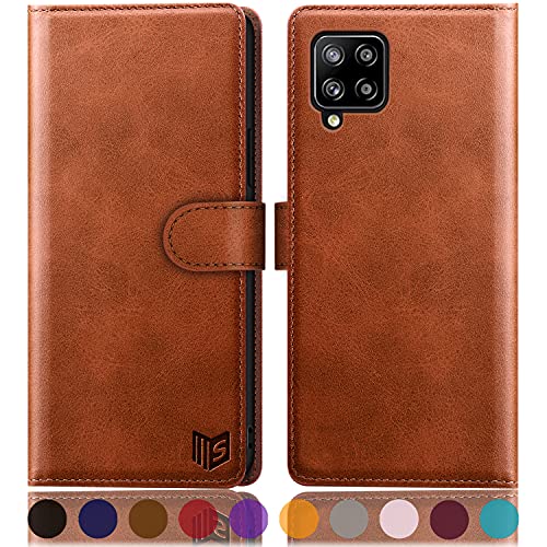 SUANPOT for Samsung Galaxy A42 5G with RFID Blocking Leather Wallet case Credit Card Holder, Flip Folio Book Phone case Shockproof Cover for Women Men for Samsung A42 5G case Wallet (Light Brown)