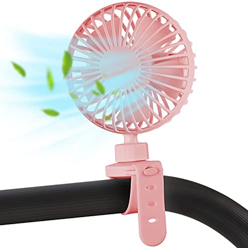 INNOLV Stroller Fan Clip on for Baby, Battery Operated Fans Portable Mini Handheld with Battery Powered and Flexible Silicon Strap,3 Speeds Personal Fan for Car Seat,Bike/Camping(Pink)
