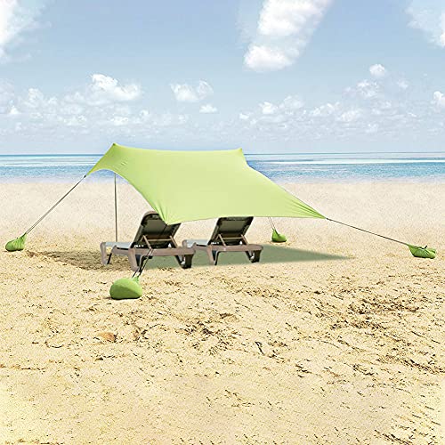 Pop Up Beach Tent, Beach Canopy Sun Shelter with UPF50+ UV Protection, 2-5 Person Sunshade with 2 Poles, 4 Sandbag Anchors, 4 Ropes&Storage Bag, for Camping,Trips,Picnics – 6.9×4.9×5.2ft (Green)