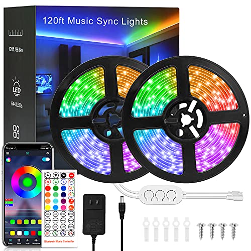 Homo 120ft Smart RGB LED Strip Light for Bedroom Music Sync Color Changing Tape with Remote App Controlled Rope Lights Flexible Premium 5050 LEDs Ribbon Kitchen Bar Cabinet Lighting (Red Green Blue)
