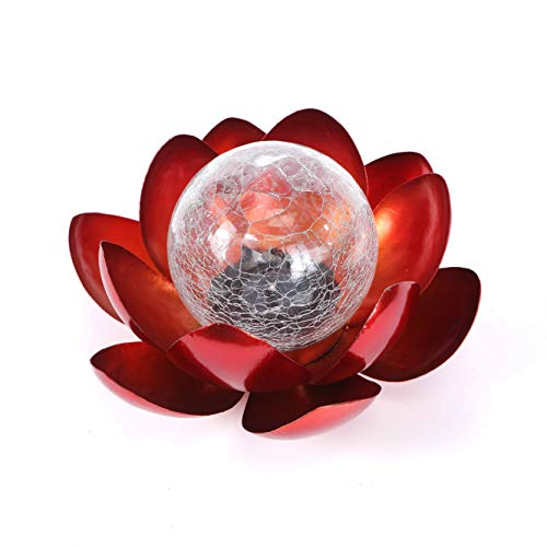Joyathome Lotus Solar Light Decoration, Metal Flower Waterproof Garden Warm White LED Light Cracked Glass Ball for Patio Lawn Walkway Tabletop