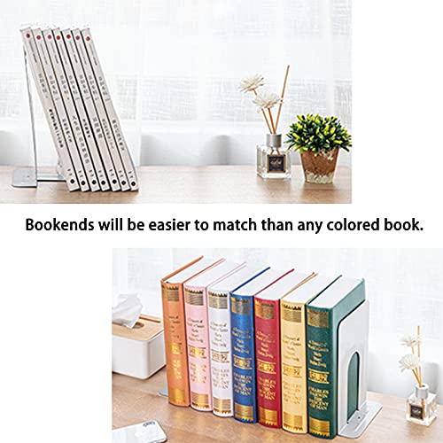 Metal Bookends for Home Office, Book Shelf Holder Home Decorative, Book Ends for Heavy Books/Movies/CDs, White 6.5 x 5 x 5.7 in, 4 Pair/ 8 Piece | The Storepaperoomates Retail Market - Fast Affordable Shopping