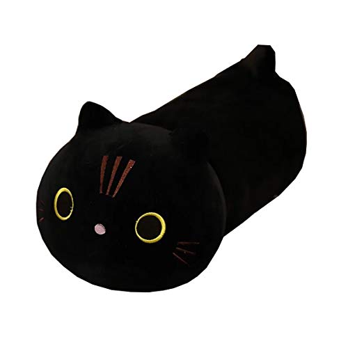 Hofun4U Black Cat Plush Pillow, 35.4 Inch Cat Stuffed Animal, Kawaii Kitty Plush Long Body Pillow Anime Cat Soft Throw Pillow Christmas Birthday Party for Adults Kids Girls Boys
