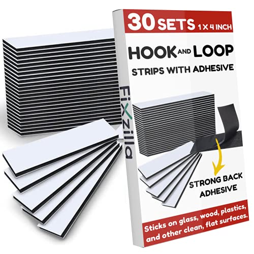 FixZilla 30 Sets Hook and Loop Strips with Adhesive – 1×4 Inch – Strong Back Adhesive Fasteners Tape, Black | The Storepaperoomates Retail Market - Fast Affordable Shopping