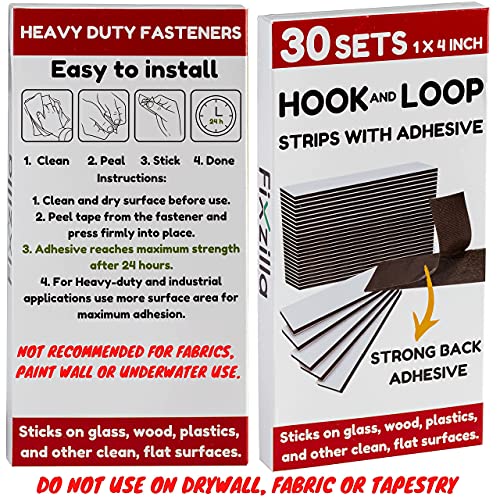 FixZilla 30 Sets Hook and Loop Strips with Adhesive – 1×4 Inch – Strong Back Adhesive Fasteners Tape, Black | The Storepaperoomates Retail Market - Fast Affordable Shopping