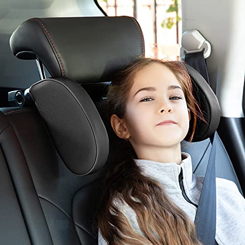 JZCreater Car Headrest Pillow, Car Seat Headset Pillow Support with Card Slot, Car Seat Back Hanger Hook, 360°Adjustable U Shaped Car Sleeping Pillow for Kids Adults (Black)