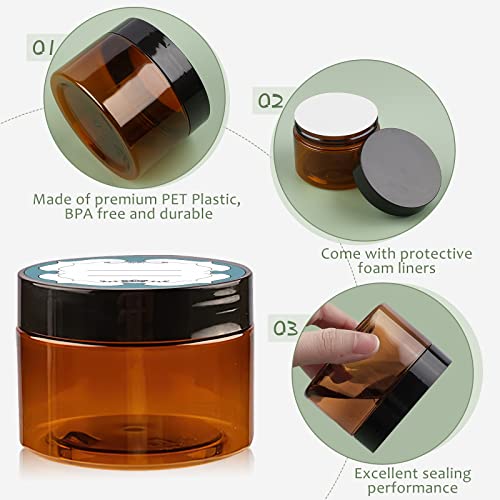 Qeirudu 4 oz Amber Plastic Jars with Lids and Labels, 12 Pack Refillable Empty Round Brown Cosmetic Containers for Beauty Products, Creams, Lotion, Essential oil, Powders and Ointments | The Storepaperoomates Retail Market - Fast Affordable Shopping