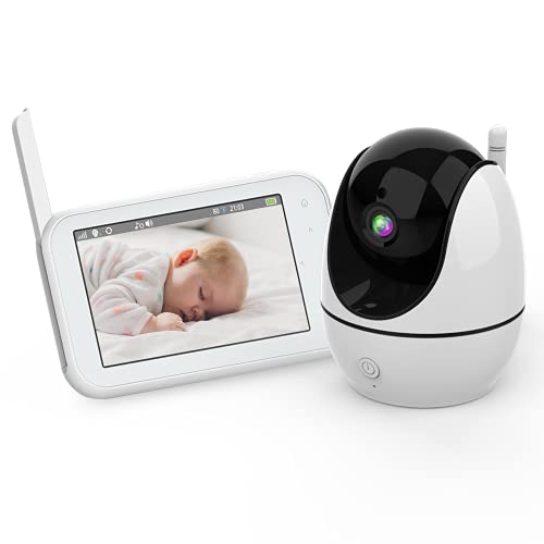 PRUVEEO Baby Monitor with Camera and Audio,Video Baby Monitor no WiFi with Night Vision, 1080P 4.5″ HD IPS Display, Remote Pan-Tilt-Zoom, 960 ft Range, Two Way Talk, Room Temperature and Lullabies