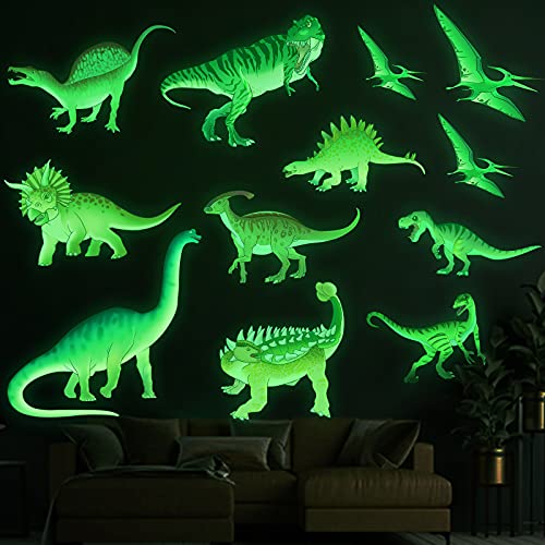 Marsway Glow in The Dark Dinosaurs Stickers Creative Luminous Wall Decor for Room Bedroom Birthday Christmas Gifts for Kids Girls Boys 12 Dinosaurs